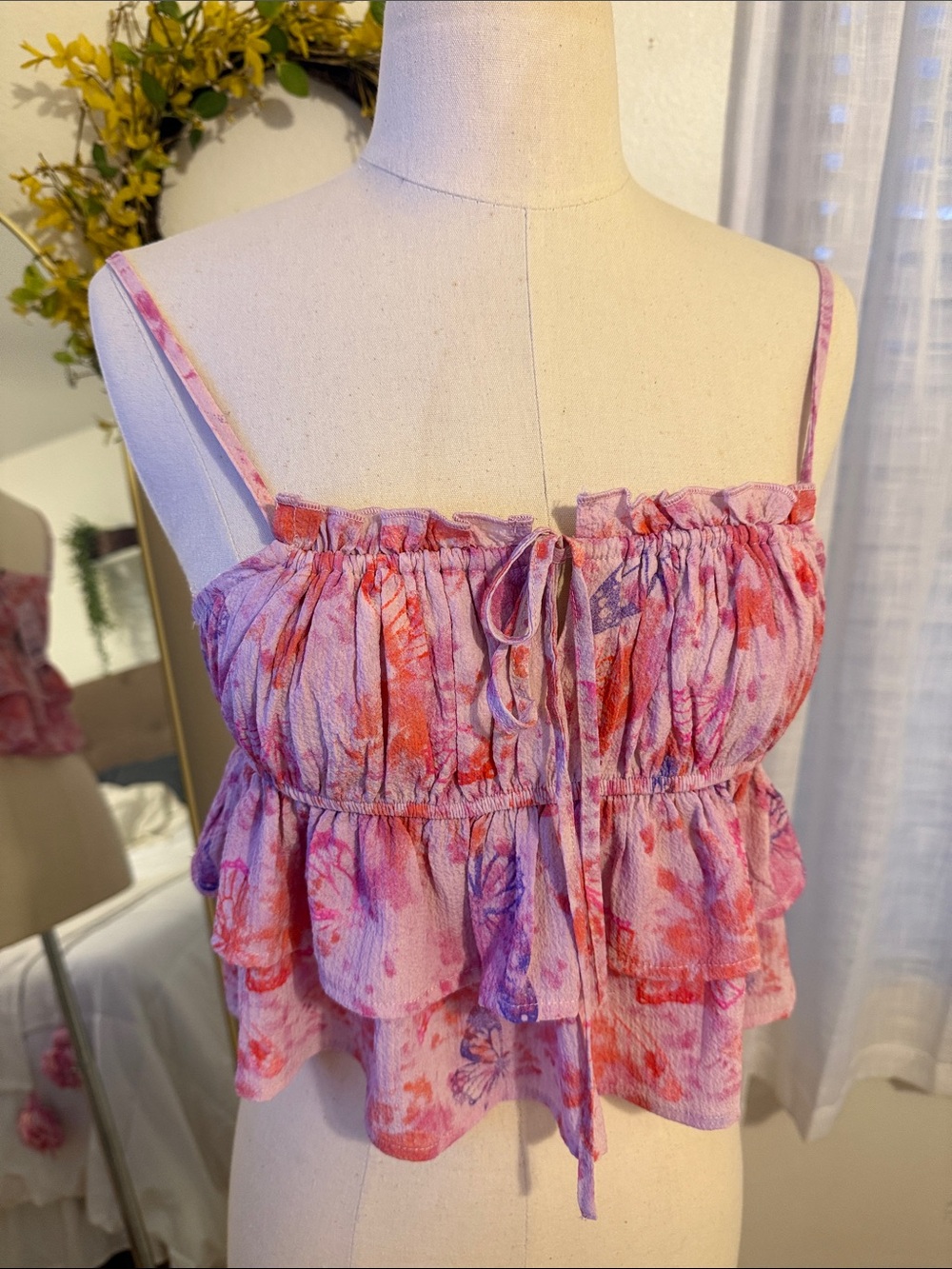 wild fable Pink Floral Ruffle Cropped Cami